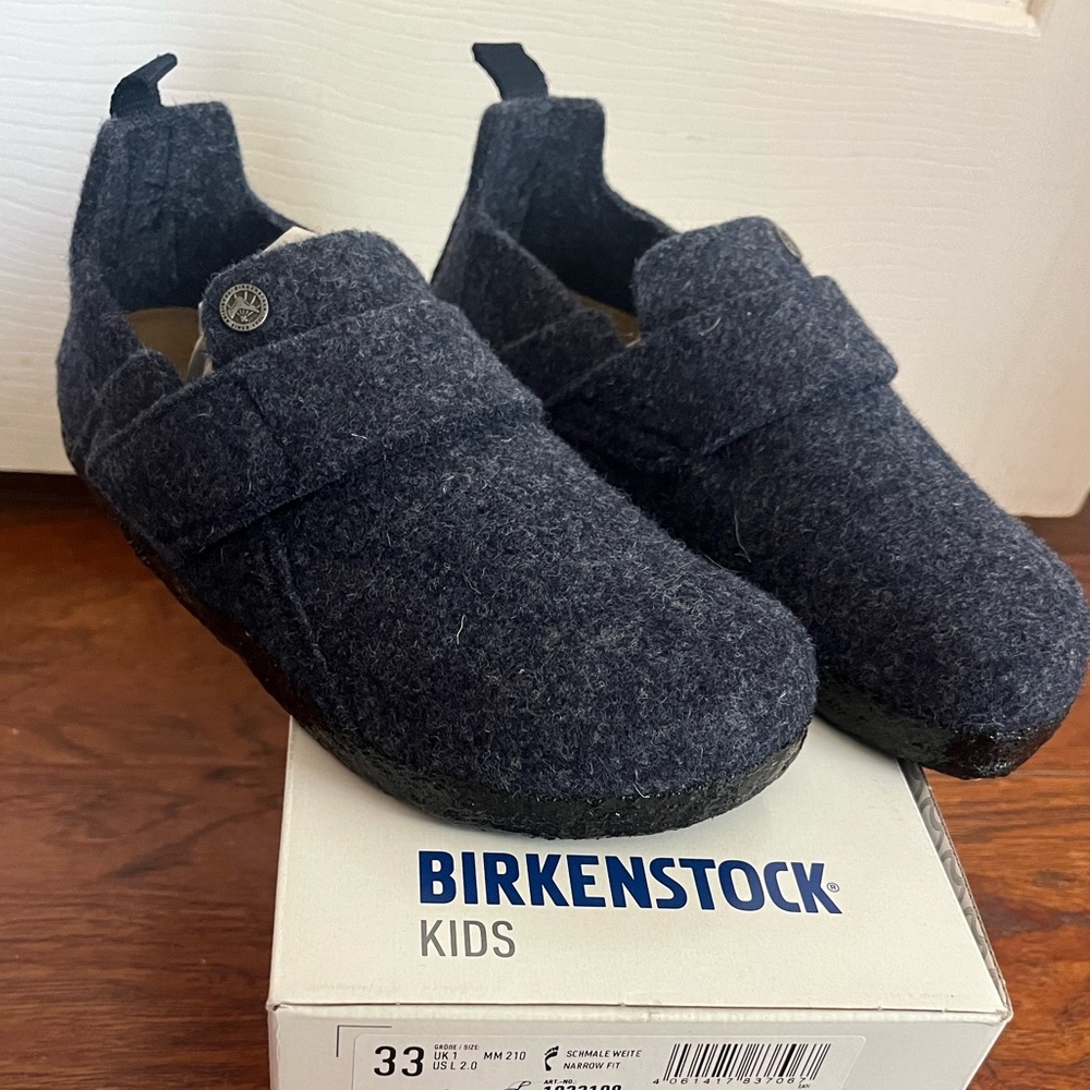 Birkenstock Kids Slippers NIB Zermatt Wool Felt Dark Blue EU 33 / US 2-2.5 M